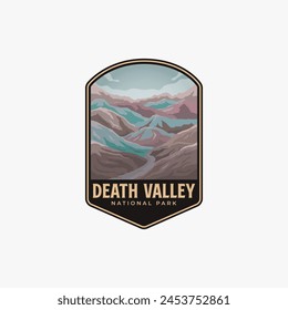 Death Valley National park logo patch badge illustration, abstract rainbow mountains vector design