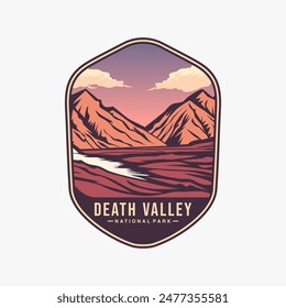 Death Valley National park logo patch badge illustration, abstract rainbow mountains vector design