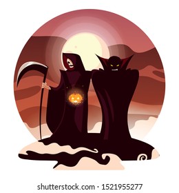the death and vampire design, Halloween holiday horror scary celebration autumn dark and party theme Vector illustration