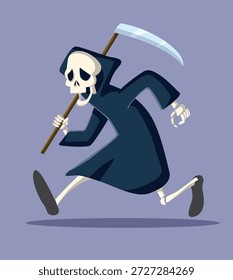 
Der Tod Vektor Charakter Laufen in einer lustigen Weise. Komische Vektorgrafik einer laufenden Reaper-Figur 
