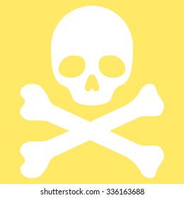 Death vector icon. Style is flat symbol, white color, rounded angles, yellow background.