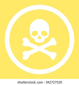 Death vector icon. Style is flat rounded symbol, white color, rounded angles, yellow background.