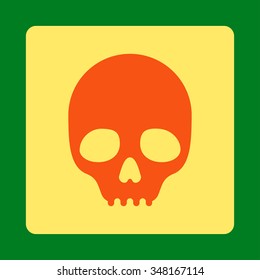 Death vector icon. Style is flat rounded square button, orange and yellow colors, green background.