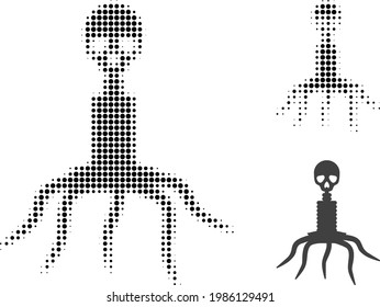 Death virus halftone dotted icon. Halftone pattern contains circle dots. Vector illustration of death virus icon on a white background.