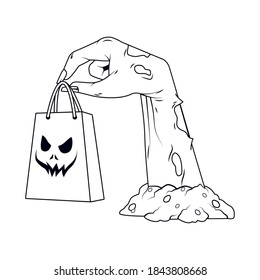 death zombie hand with shopping bag halloween icon vector illustration design