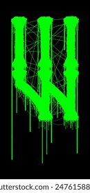 Death-metal font. Acid green letter on black background. Custom lettering.