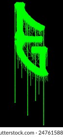 Death-metal font. Acid green letter on black background. Custom lettering.