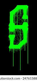 Death-metal font. Acid green letter on black background. Custom lettering.