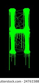 Death-metal font. Acid green letter on black background. Custom lettering.