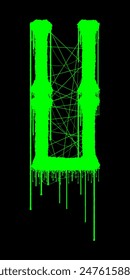 Death-metal font. Acid green letter on black background. Custom lettering.