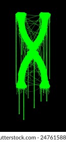 Death-metal font. Acid green letter on black background. Custom lettering.