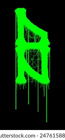 Death-metal font. Acid green letter on black background. Custom lettering.