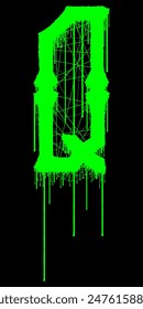 Death-metal font. Acid green letter on black background. Custom lettering.