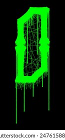 Death-metal font. Acid green letter on black background. Custom lettering.