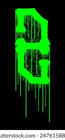 Death-metal font. Acid green letter on black background. Custom lettering.