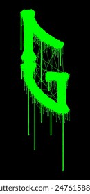 Death-metal font. Acid green letter on black background. Custom lettering.