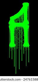 Death-metal font. Acid green letter on black background. Custom lettering.