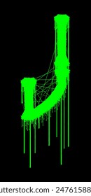 Death-metal font. Acid green letter on black background. Custom lettering.