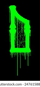 Death-metal font. Acid green letter on black background. Custom lettering.