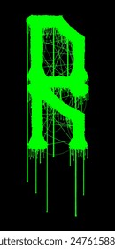 Death-metal font. Acid green letter on black background. Custom lettering.