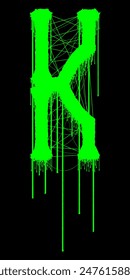 Death-metal font. Acid green letter on black background. Custom lettering.