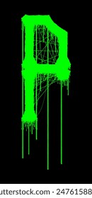 Death-metal font. Acid green letter on black background. Custom lettering.