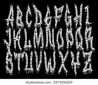 Death-metal font. Drippy letter on black background. Custom lettering.