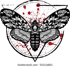 Deaths head hawk moth butterfly. Vector hand-draw illustration. Design tattoo art. 