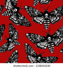 Death's Head Hawk Moth. Hand Drawn Vector Seamless Pattern For Your Natural Design