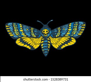 Death's head hawk moth hand drawn vector illustration. Acherontia atropos butterfly. 