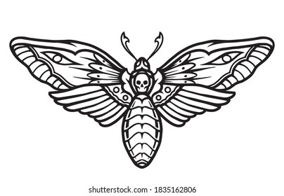 Deaths head hawk moth tattoo concept in vintage monochrome style isolated vector illustration