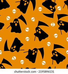 Deathscythe Seamless Pattern. Ghost Seamless Pattern. Halloween Pattern