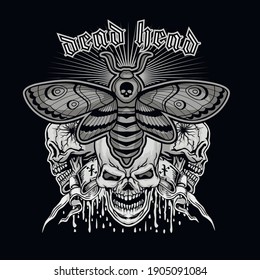 death's-head hawk moth and skull