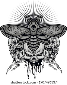 death's-head hawk moth and skull