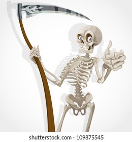 Death-skeleton with a scythe shows that everything is OK