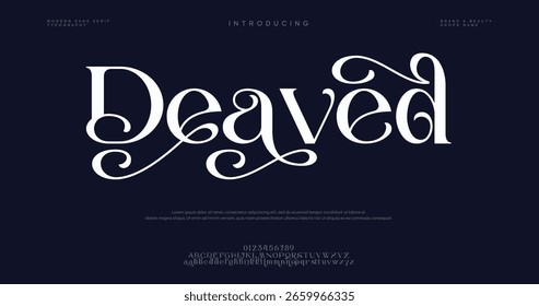 Deaved Elegant Font Uppercase Lowercase and Number. Classic Lettering Minimal Fashion Designs. Typography fonts regular decorative vintage concept. vector illustration