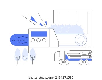 Debarking abstract concept vector illustration. Process of taking off the bark from felled trees or stems, harvesting planning, forest plantation, wood transport and equipment abstract metaphor.