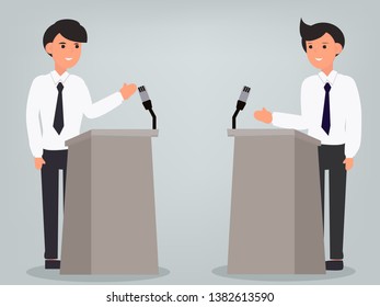 Debate between political candidates. A man is arguing with an opponent. Elections and voting. Discussion of problems. 
