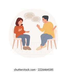 Debate club isolated cartoon vector illustration. Two students sitting, giving public speech on topic, building confidence, practice to debate, middle school student club vector cartoon.