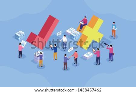 Debate, discussion, check mark, social gathering