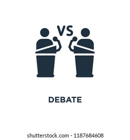 Debate icon. Black filled vector illustration. Debate symbol on white background. Can be used in web and mobile.
