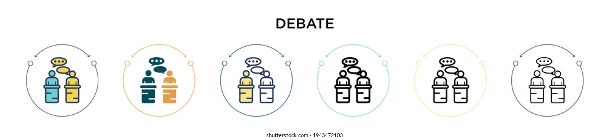 Debate-Icon in gefüllt, dünne Linie, Umriss und Strich-Stil. Vektorgrafik von zwei farbigen und schwarzen Debattensymbolen für Vektorsymbole kann für mobile, i, web-basierte