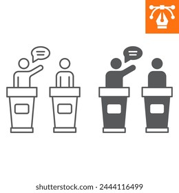 Debate Line und Solid Icon, Outline Style Icon für Website oder mobile App, Wahl und Politik, Anklage Vektorgrafik Icon, einfache Vektorillustration, Vektorgrafik Grafiken.