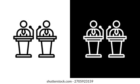 Debate Podium Diseño de conjunto de iconos blancos