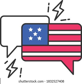 debate sobre el concepto de voto del presidente, Chat Bubble with Thunder Sign Vector Icon Design, elecciones presidenciales en Estados Unidos Símbolo sobre fondo blanco