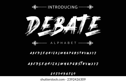 Debate Pincel de estilo pintado en mayúsculas letras vectoriales, alfabeto, tipo de letra.