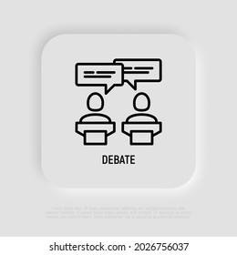 Debate thin line icon, two candidates are discussing politics. Modern vector illustration.