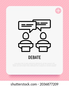 Debate thin line icon, two candidates are discussing politics. Modern vector illustration.