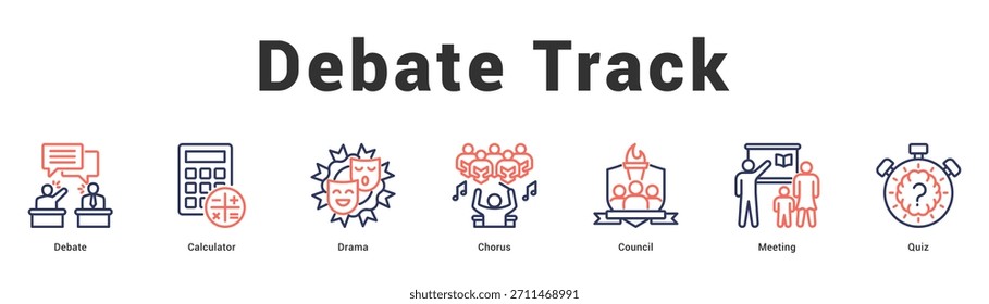 Pista de debate Ilustración de Anuncio de Web moderno y limpio con íconos temáticos para la comunicación visual