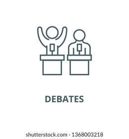 Debates,lecture,cogency,persuasion line icon, vector. Debates,lecture,cogency,persuasion outline sign, concept symbol, flat illustration